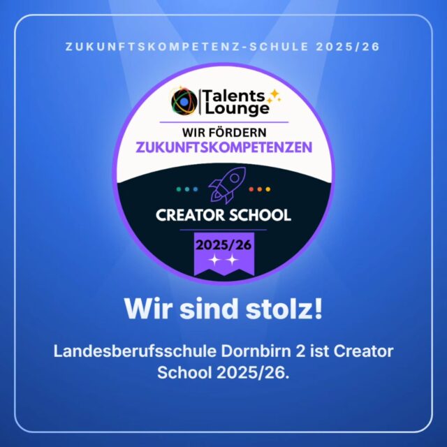 Ausgezeichnet als Creator School 2025/26! Freuen uns über den Award der Talents Lounge. 😎🎓 

#Zukunftskompetenzen